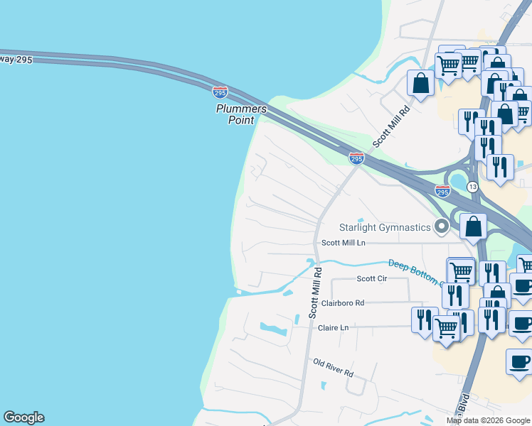 map of restaurants, bars, coffee shops, grocery stores, and more near 10754 Scott Mill Road in Jacksonville