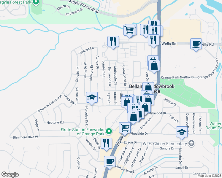 map of restaurants, bars, coffee shops, grocery stores, and more near 475 Lombard Street in Orange Park