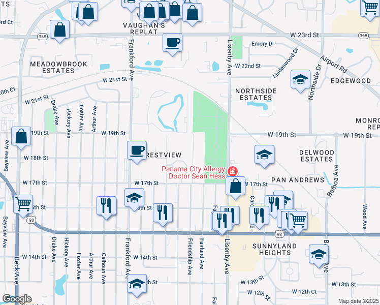 map of restaurants, bars, coffee shops, grocery stores, and more near 1600 West 17th Street in Panama City