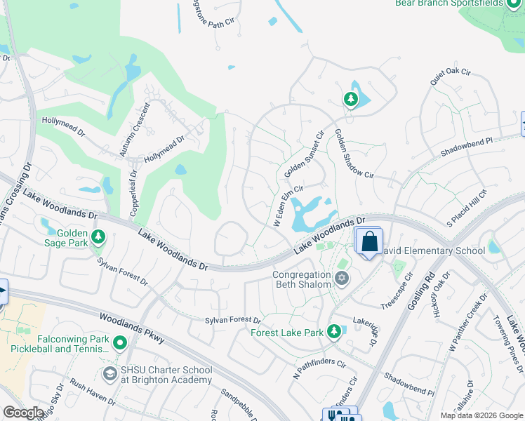 map of restaurants, bars, coffee shops, grocery stores, and more near 14 Hidden Pond Place in Spring