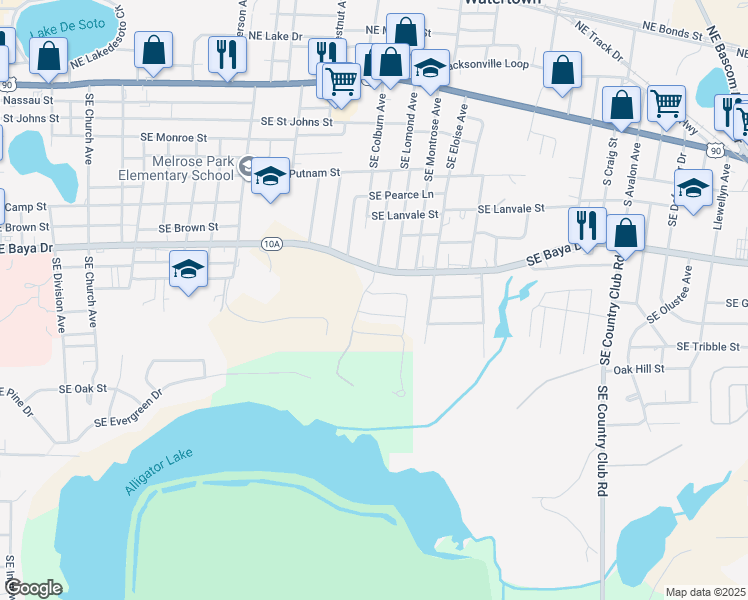 map of restaurants, bars, coffee shops, grocery stores, and more near 1104 Southeast Magnolia Loop in Lake City