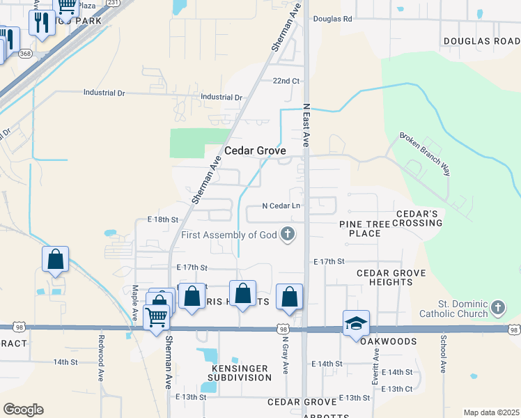 map of restaurants, bars, coffee shops, grocery stores, and more near 2532 North Cedar Lane in Panama City