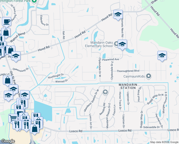 map of restaurants, bars, coffee shops, grocery stores, and more near 5000 Pinewood Avenue in Jacksonville