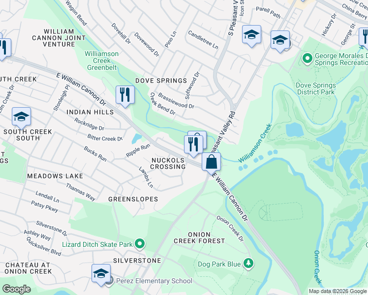 map of restaurants, bars, coffee shops, grocery stores, and more near 4906 Brushy Ridge Drive in Austin