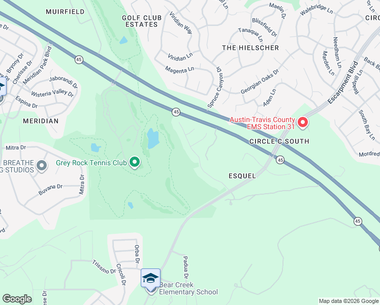 map of restaurants, bars, coffee shops, grocery stores, and more near 6804 Estana Lane in Austin