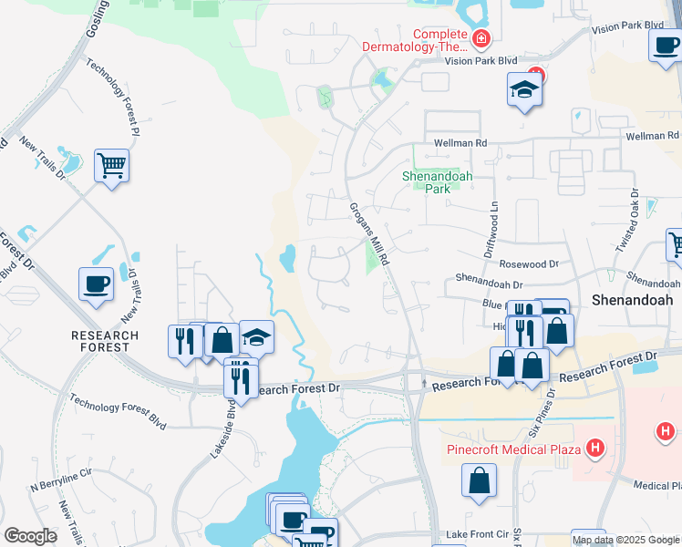 map of restaurants, bars, coffee shops, grocery stores, and more near 64 South Parkgate Circle in Shenandoah