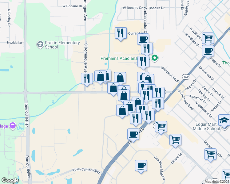 map of restaurants, bars, coffee shops, grocery stores, and more near 256 Ridge Road in Lafayette