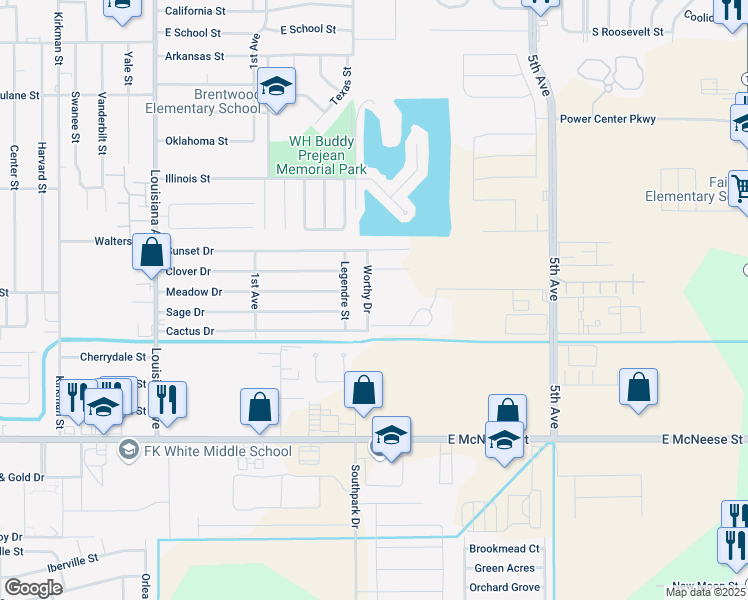 map of restaurants, bars, coffee shops, grocery stores, and more near 4204 Worthy Drive in Lake Charles
