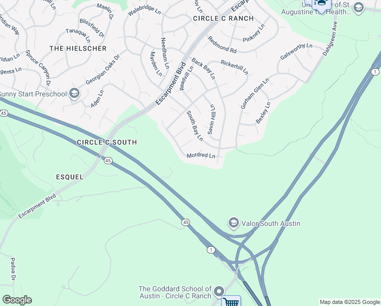 map of restaurants, bars, coffee shops, grocery stores, and more near 5920 Mordred Lane in Austin