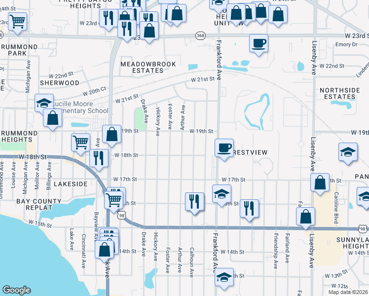 map of restaurants, bars, coffee shops, grocery stores, and more near 1804 Arthur Avenue in Panama City