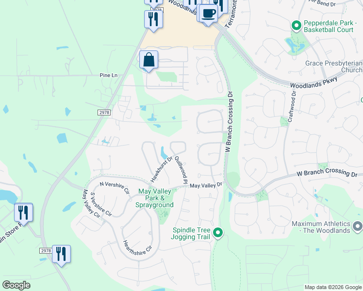 map of restaurants, bars, coffee shops, grocery stores, and more near 118 North Hawkhurst Circle in Magnolia