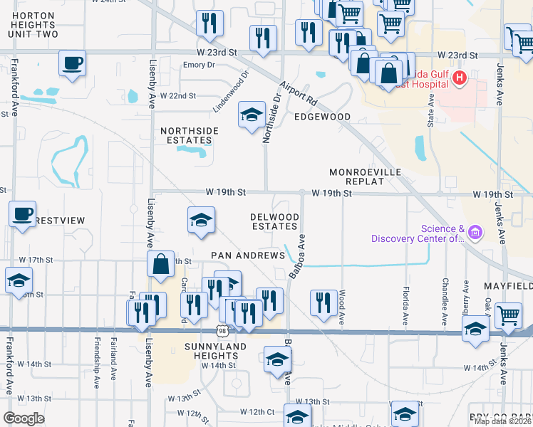 map of restaurants, bars, coffee shops, grocery stores, and more near 1025 19th Street in Panama City