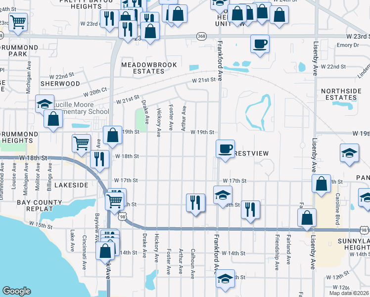 map of restaurants, bars, coffee shops, grocery stores, and more near 1804 Arthur Avenue in Panama City
