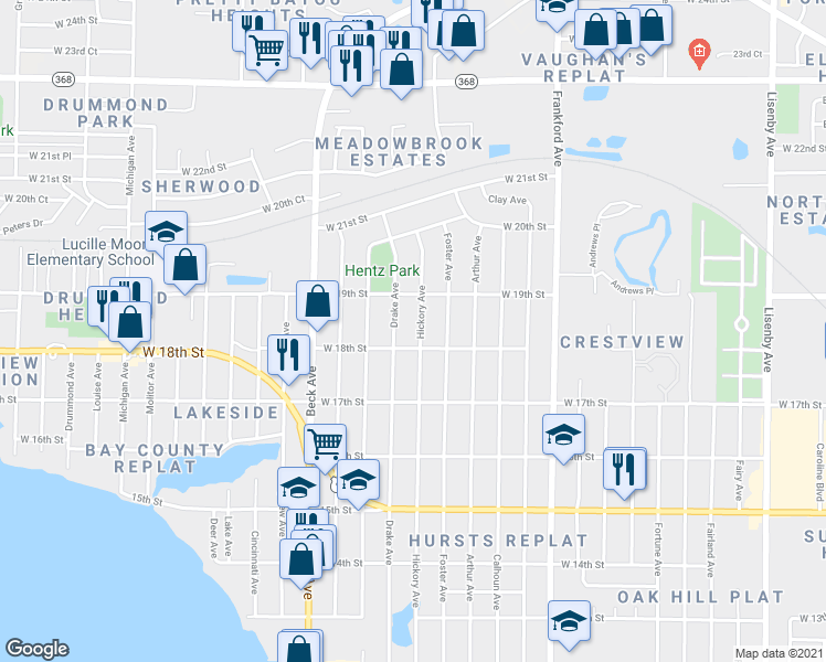 map of restaurants, bars, coffee shops, grocery stores, and more near 1804 Drake Avenue in Panama City
