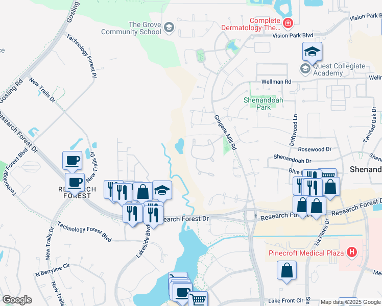 map of restaurants, bars, coffee shops, grocery stores, and more near 40 South Parkgate Circle in Shenandoah