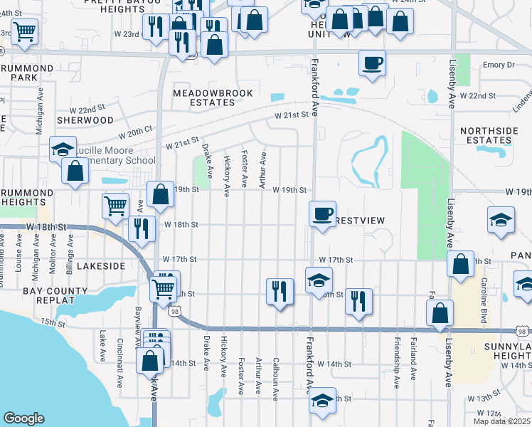 map of restaurants, bars, coffee shops, grocery stores, and more near 1804 Arthur Avenue in Panama City