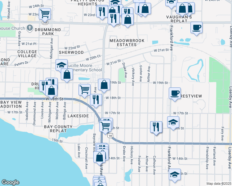 map of restaurants, bars, coffee shops, grocery stores, and more near 1805 Wilmont Avenue in Panama City