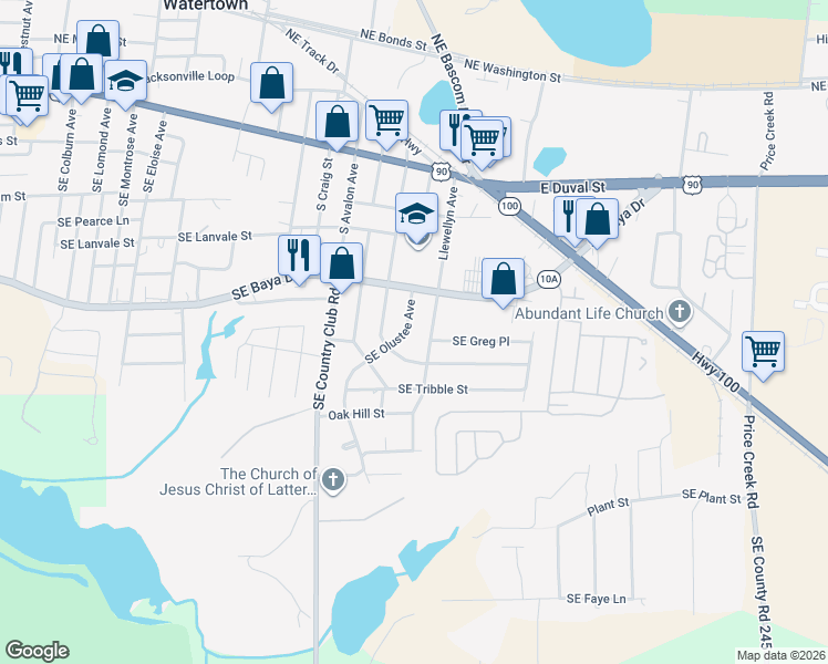 map of restaurants, bars, coffee shops, grocery stores, and more near 197 Southeast Olustee Avenue in Lake City