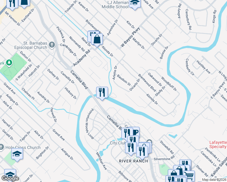 map of restaurants, bars, coffee shops, grocery stores, and more near 224 Hidden Grove Place in Lafayette