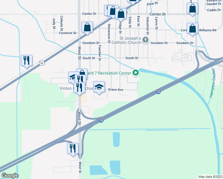 map of restaurants, bars, coffee shops, grocery stores, and more near 1603 Penny Drive in Vinton