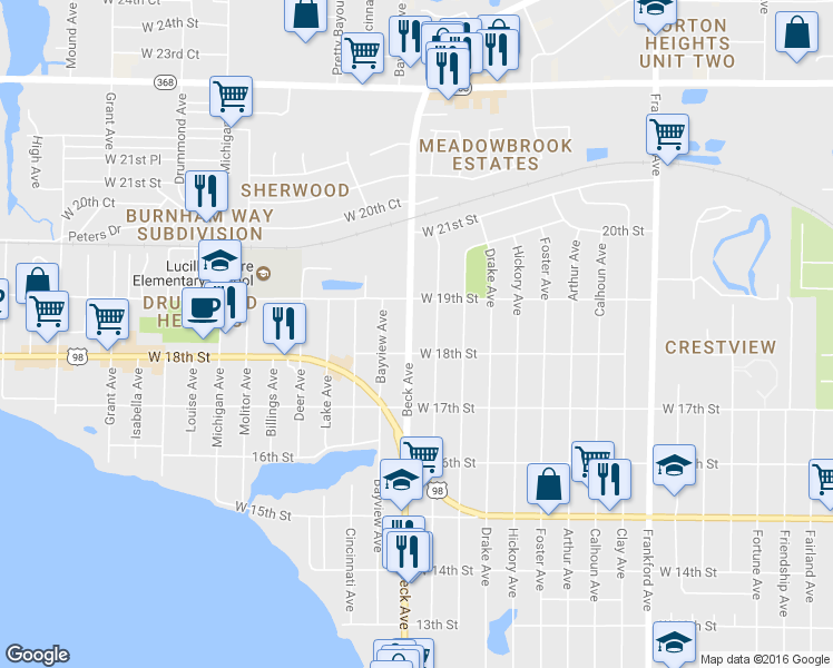 map of restaurants, bars, coffee shops, grocery stores, and more near 1804 Beck Avenue in Panama City