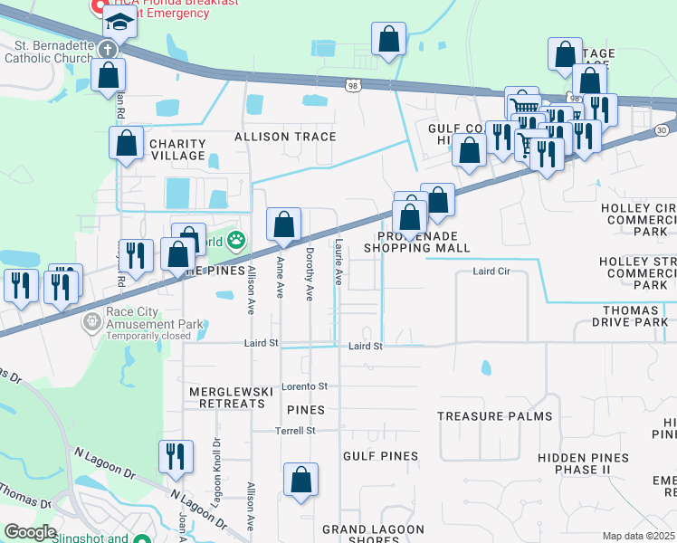map of restaurants, bars, coffee shops, grocery stores, and more near 2203 Walosi Way in Panama City