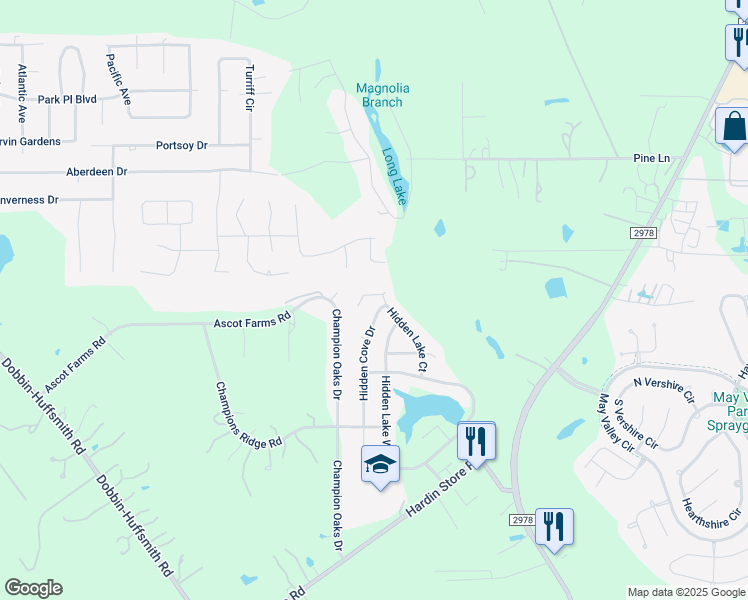 map of restaurants, bars, coffee shops, grocery stores, and more near 29107 Hidden Lake Court in Magnolia