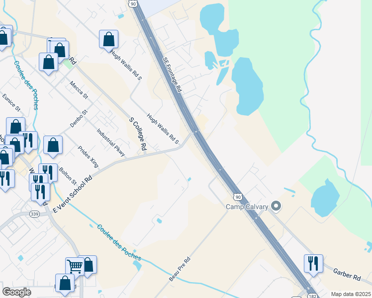 map of restaurants, bars, coffee shops, grocery stores, and more near 700 East Verot School Road in Lafayette