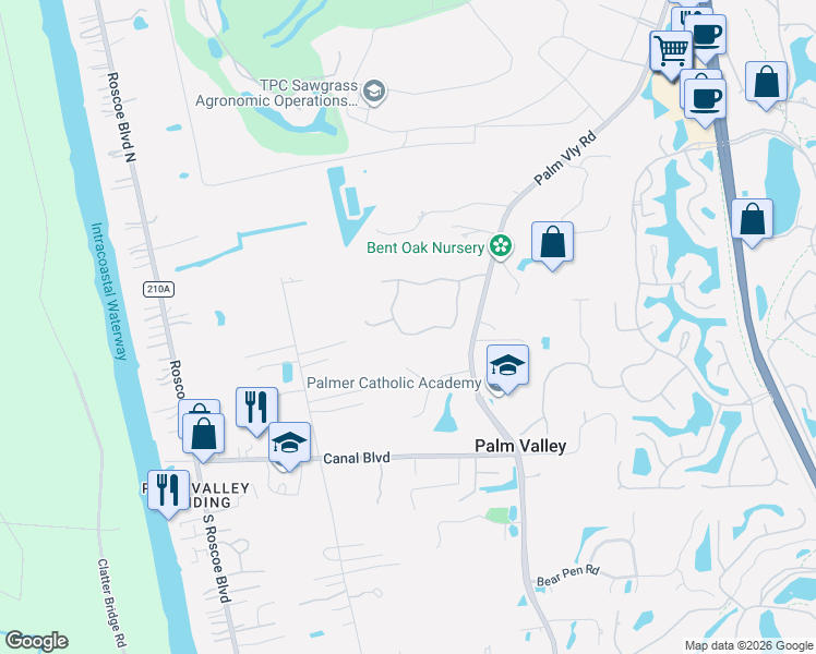 map of restaurants, bars, coffee shops, grocery stores, and more near 275 Payasada Cir in Palm Valley