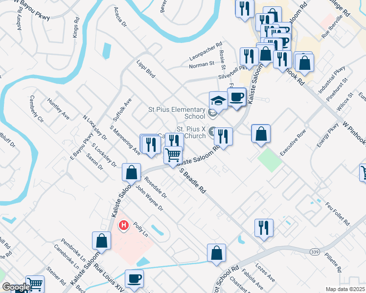 map of restaurants, bars, coffee shops, grocery stores, and more near 113 Aberdeen Drive in Lafayette