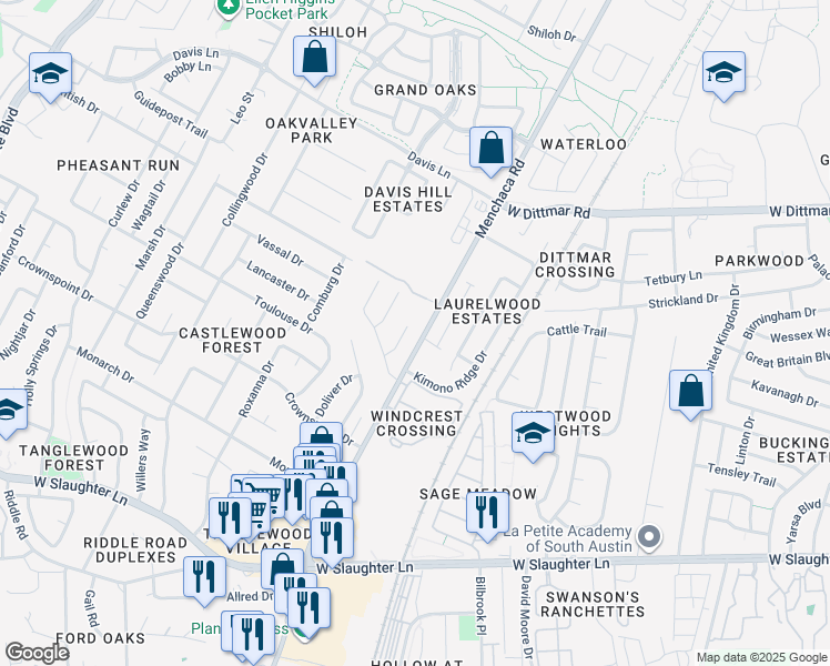map of restaurants, bars, coffee shops, grocery stores, and more near 9105 Japonica Court in Austin