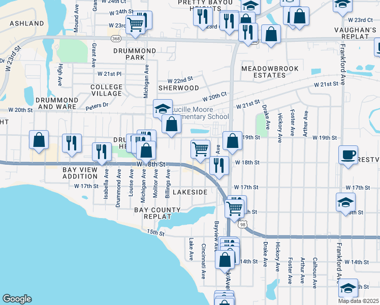 map of restaurants, bars, coffee shops, grocery stores, and more near 1825 Lake Avenue in Panama City