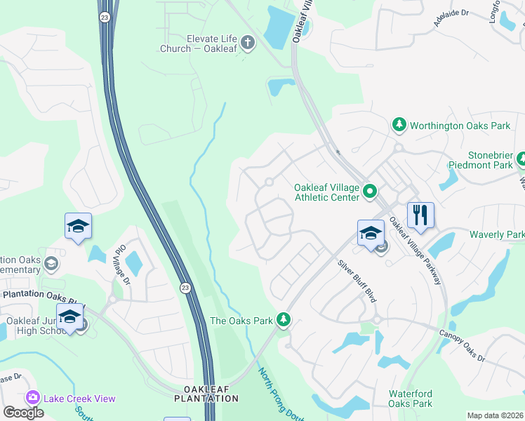 map of restaurants, bars, coffee shops, grocery stores, and more near 4123 Pebble Brooke Circle South in Orange Park