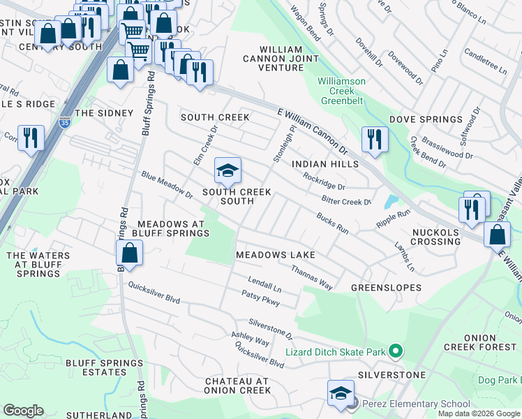 map of restaurants, bars, coffee shops, grocery stores, and more near 6904 Trendal Lane in Austin