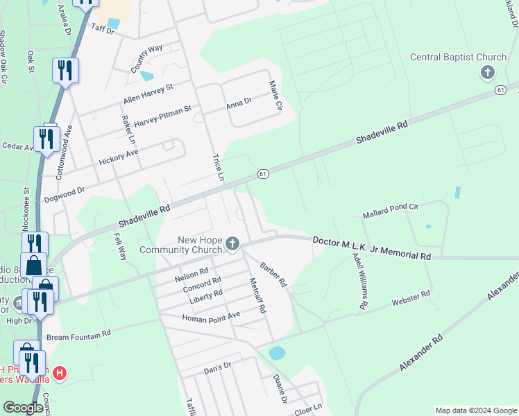 map of restaurants, bars, coffee shops, grocery stores, and more near 39 Home Stretch Lane in Crawfordville
