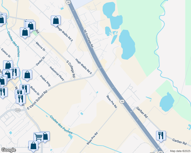 map of restaurants, bars, coffee shops, grocery stores, and more near 700 East Verot School Road in Lafayette