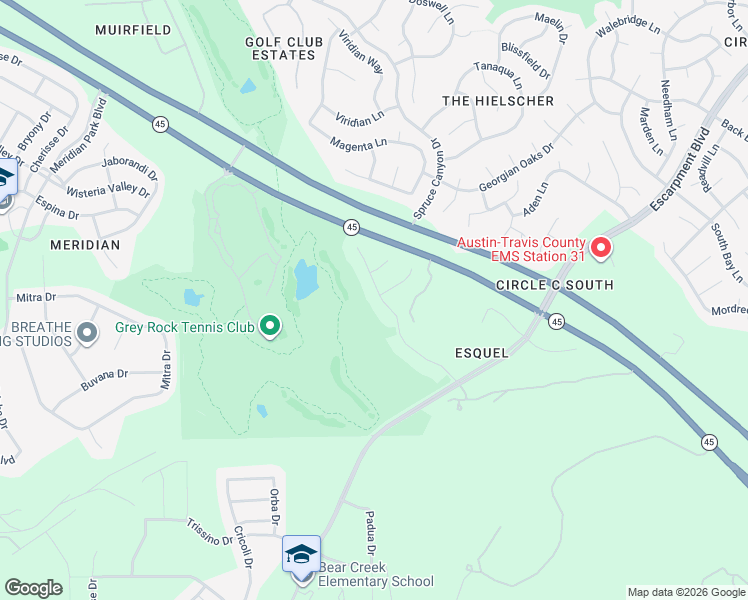 map of restaurants, bars, coffee shops, grocery stores, and more near 6821 Estana Lane in Austin