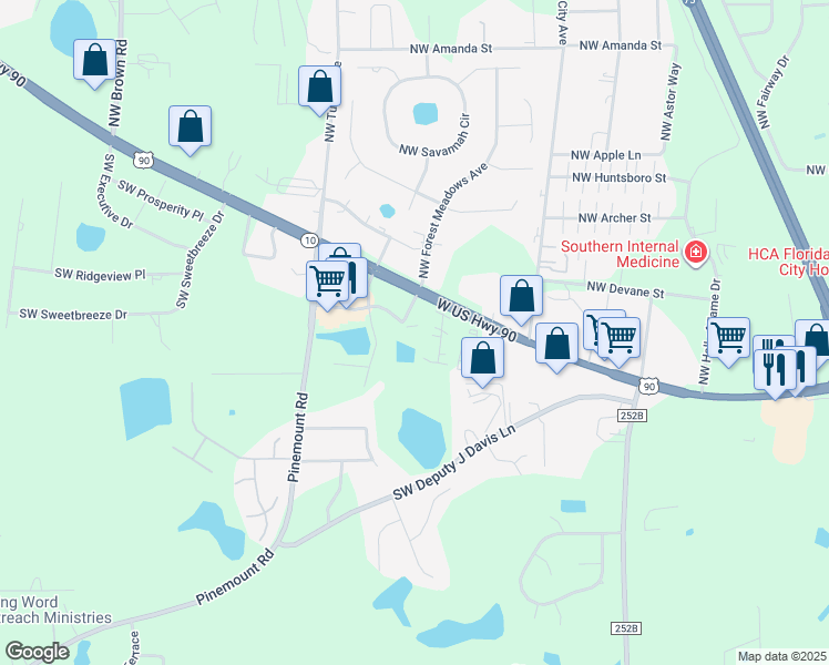 map of restaurants, bars, coffee shops, grocery stores, and more near Malcums Marsh Road in Lake City
