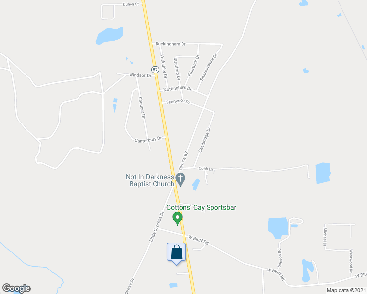 map of restaurants, bars, coffee shops, grocery stores, and more near 4679 Old Texas 87 in Orange