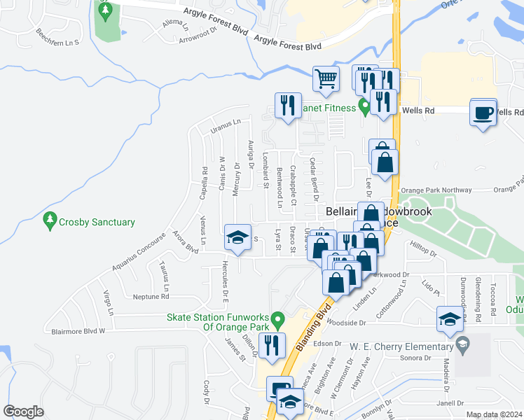 map of restaurants, bars, coffee shops, grocery stores, and more near 475 Lombard Street in Orange Park