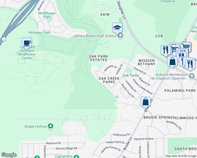 map of restaurants, bars, coffee shops, grocery stores, and more near 4013 Idalia Drive in Austin