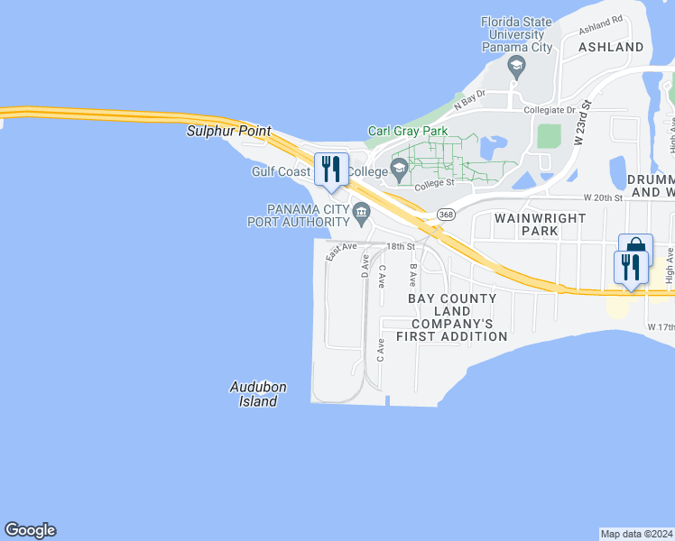 map of restaurants, bars, coffee shops, grocery stores, and more near 1836 East Avenue in Panama City