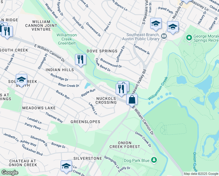 map of restaurants, bars, coffee shops, grocery stores, and more near 4808 Brushy Ridge Drive in Austin