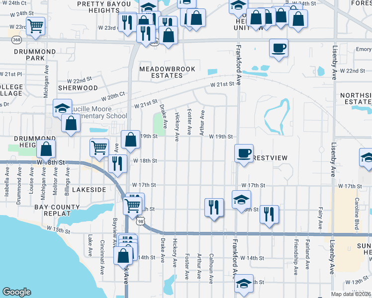 map of restaurants, bars, coffee shops, grocery stores, and more near 1807 Foster Avenue in Panama City