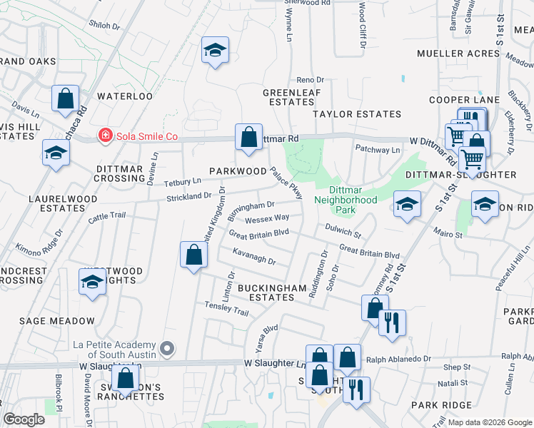 map of restaurants, bars, coffee shops, grocery stores, and more near 922 Wessex Way in Austin