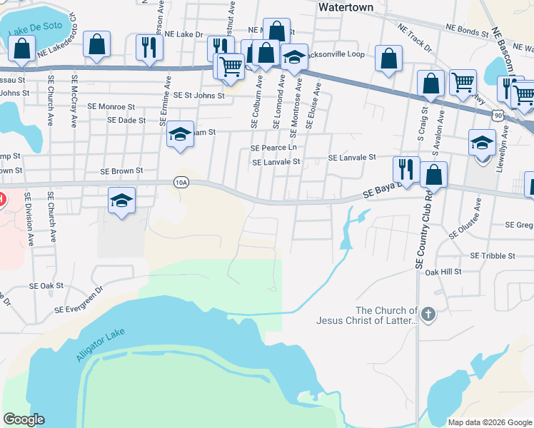 map of restaurants, bars, coffee shops, grocery stores, and more near 1104 Southeast Magnolia Loop in Lake City