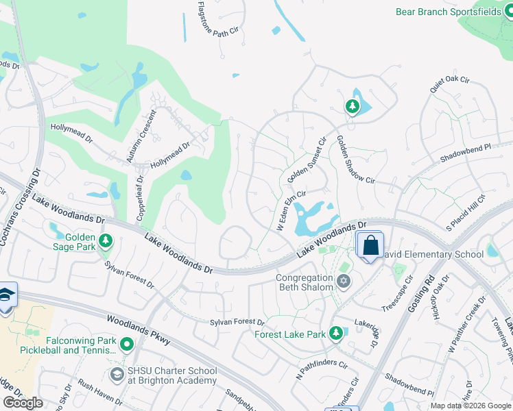 map of restaurants, bars, coffee shops, grocery stores, and more near 14 Hidden Pond Place in Spring