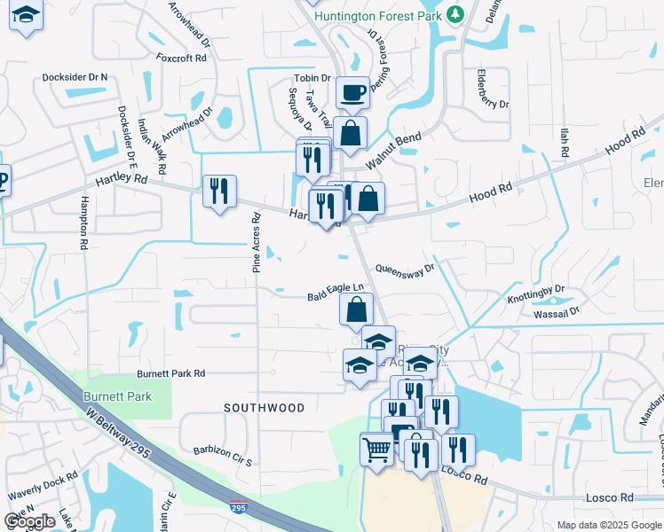 map of restaurants, bars, coffee shops, grocery stores, and more near 10680 Old Saint Augustine Road in Jacksonville