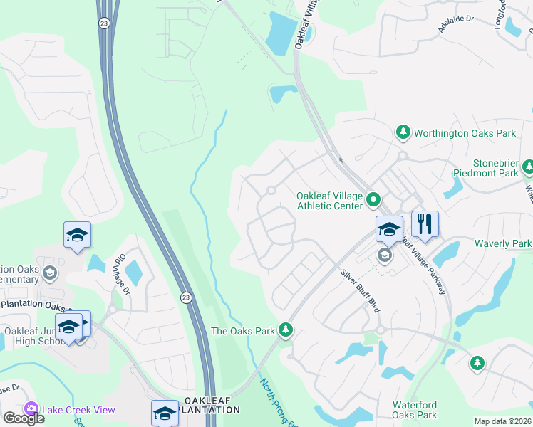 map of restaurants, bars, coffee shops, grocery stores, and more near 4119 Pebble Brooke Cir in Orange Park