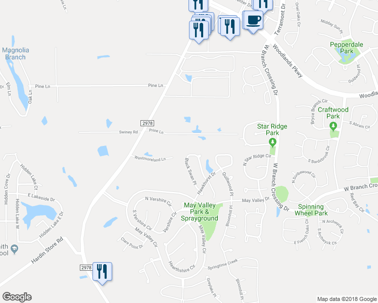 map of restaurants, bars, coffee shops, grocery stores, and more near 126 Black Swan Place in Magnolia
